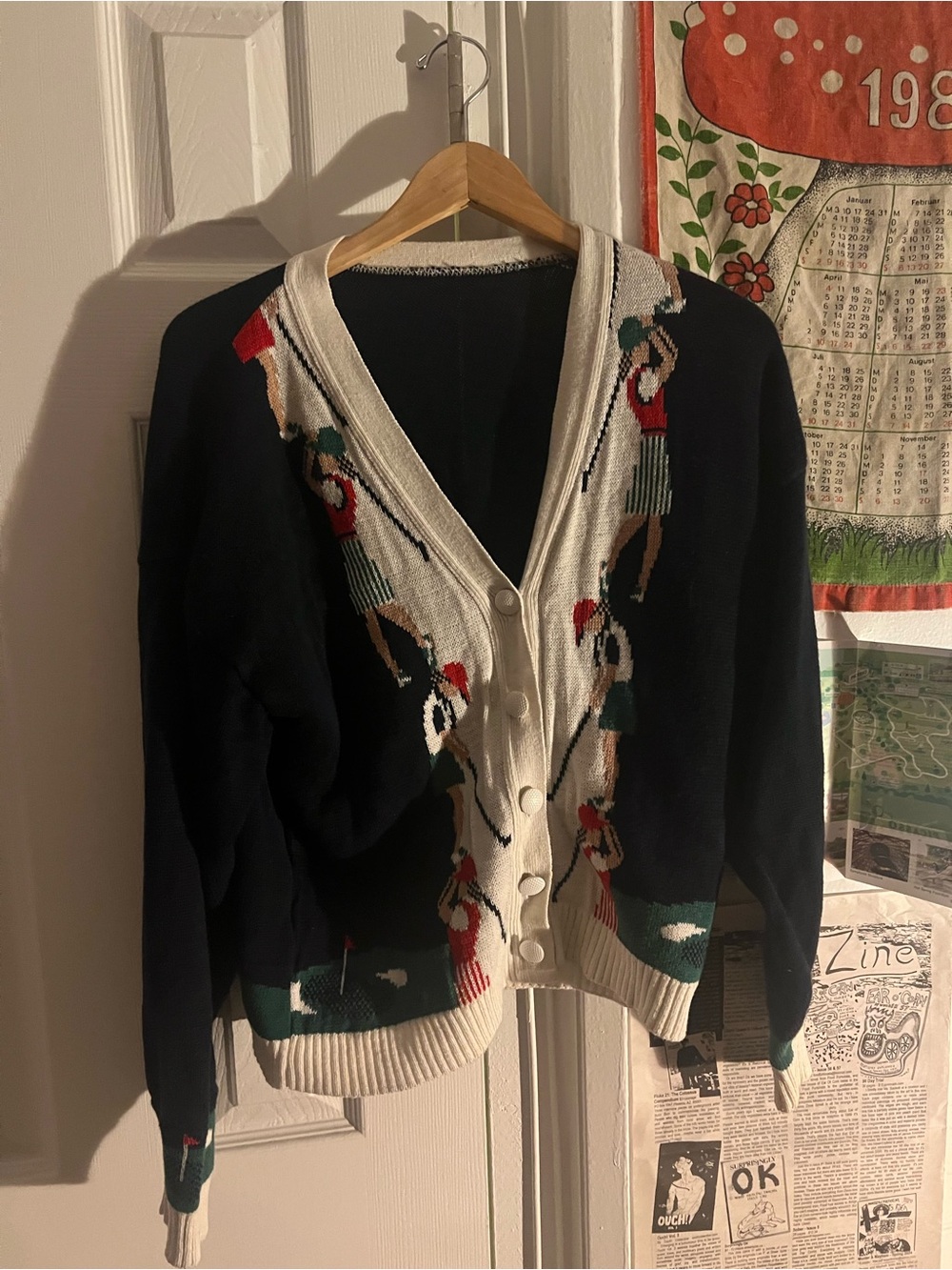 Women’s Navy Golf Motif Cardigan Sweater - Unbranded